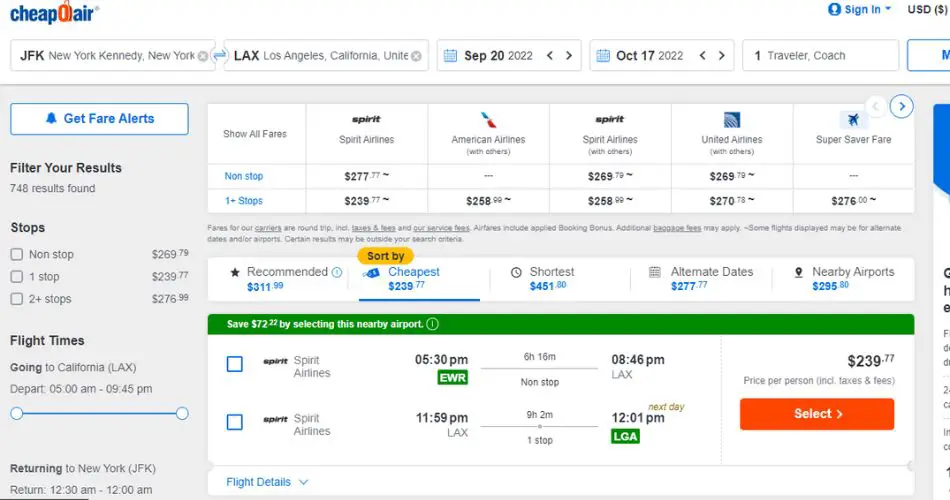 jfk lax round trip cheapest flights search cheapoair aviatechchannel