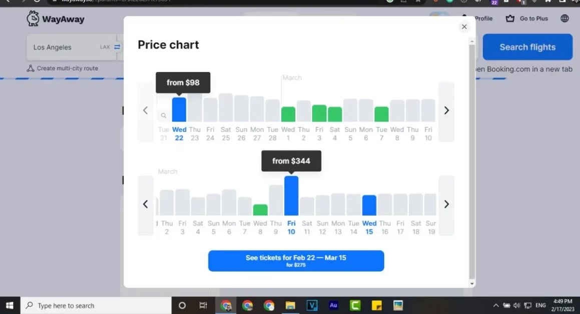 wayaway price chart feature aviatechchannel