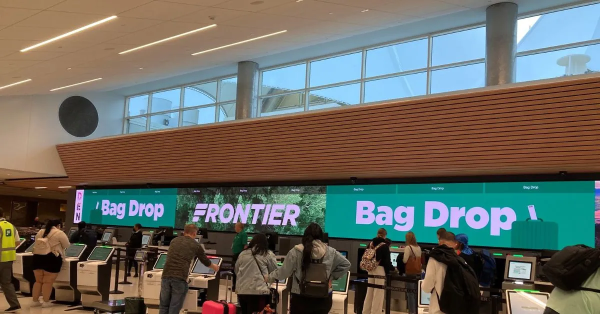 frontier airlines bag drop service at denver airport aviatechchannel