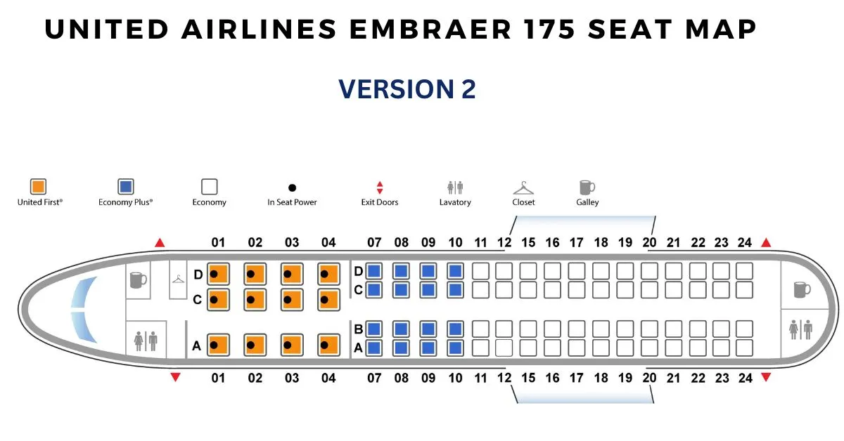united airlines embraer 175 seat map version 2 aviatechchannel